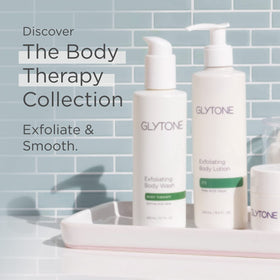 GLYTONE label close-up showing PFAV 8.8 and ingredients, communicates formulation transparency