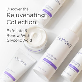 GLYTONE bottle on bathroom counter in lifestyle setting suggesting daily routine