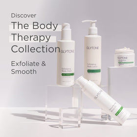 GLYTONE in bathroom setting as part of a foot care routine for restoration