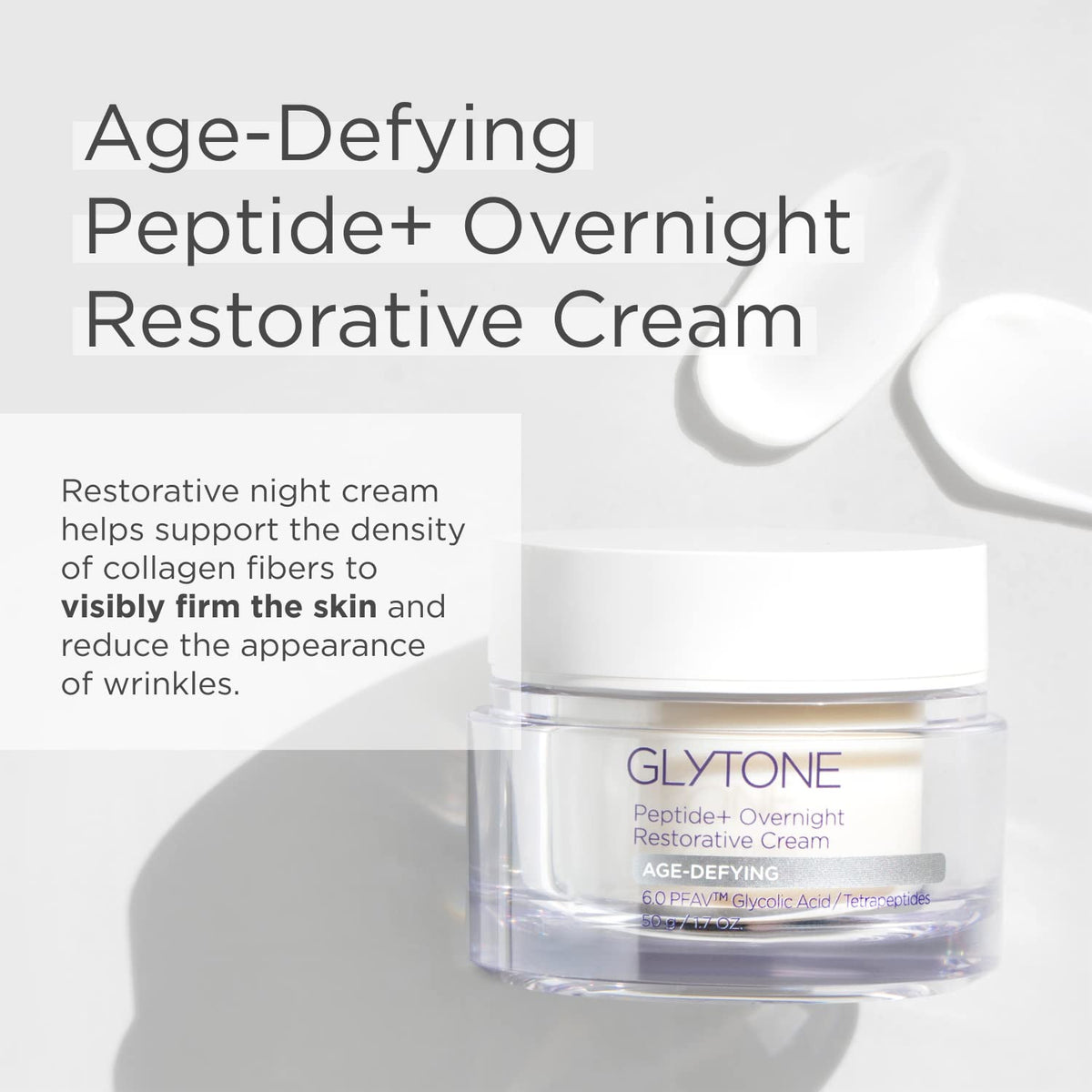 GLYTONE cream texture swatch highlighting rich emollients and smooth finish