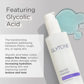 GLYTONE pump dispense of gel demonstrating easy application and travel-friendly convenience benefit