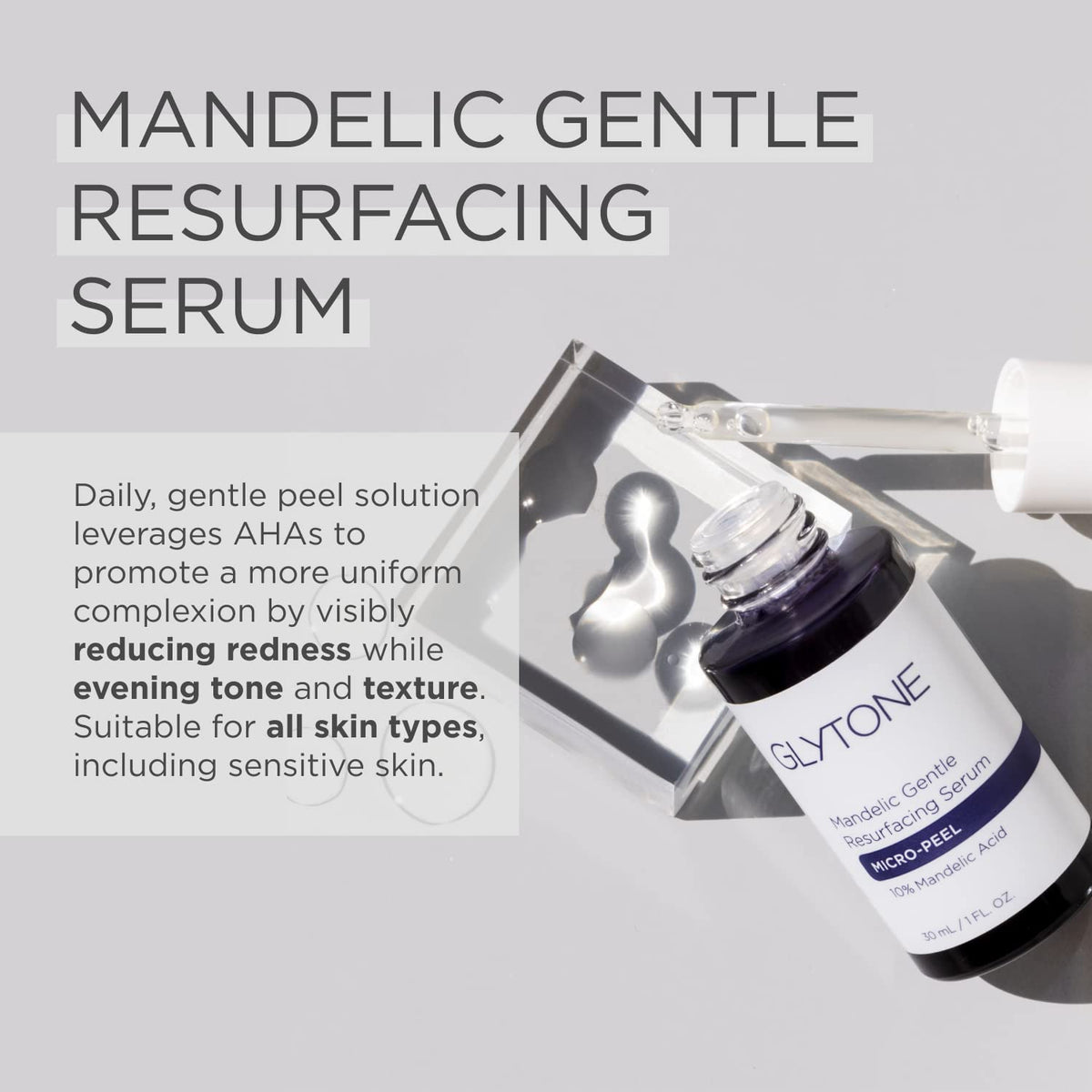Glytone serum dropper dispensing liquid, shows silky texture and absorption