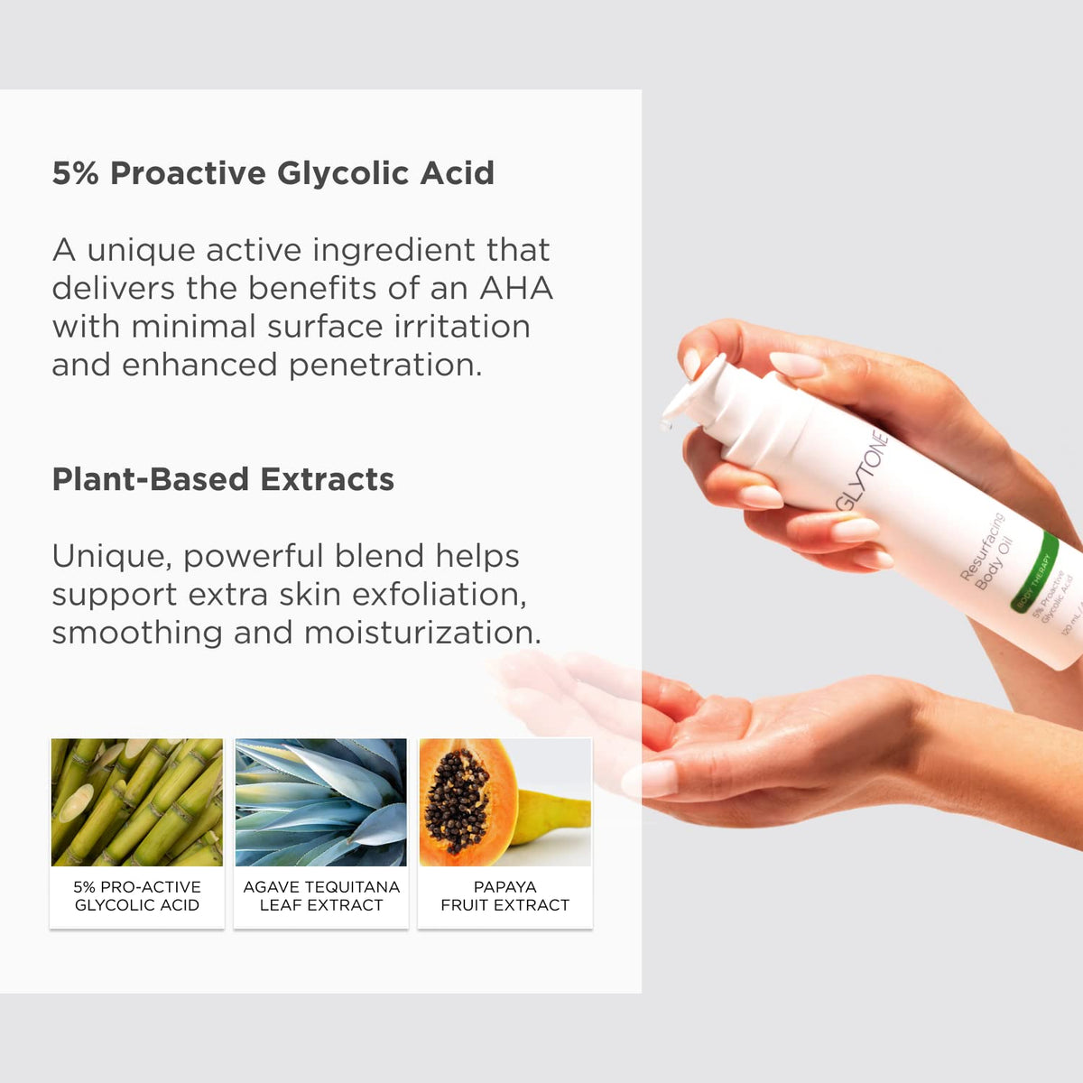 GLYTONE oil drop on hand demonstrating lightweight texture and fast absorption