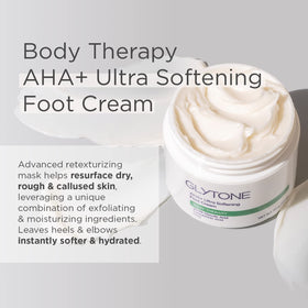 GLYTONE tube open with cream dispensed for targeted foot application