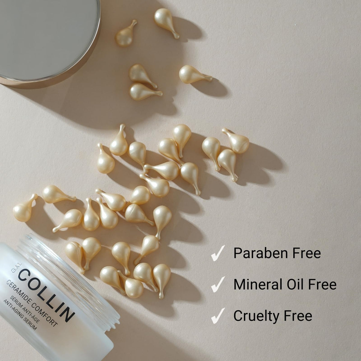 G.M. COLLIN serum texture squeezed onto hand, hydrating lightweight finish