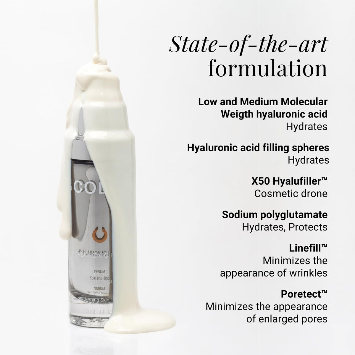 G.M. COLLIN serum on hand being smoothed for visible hydration and plumping benefit