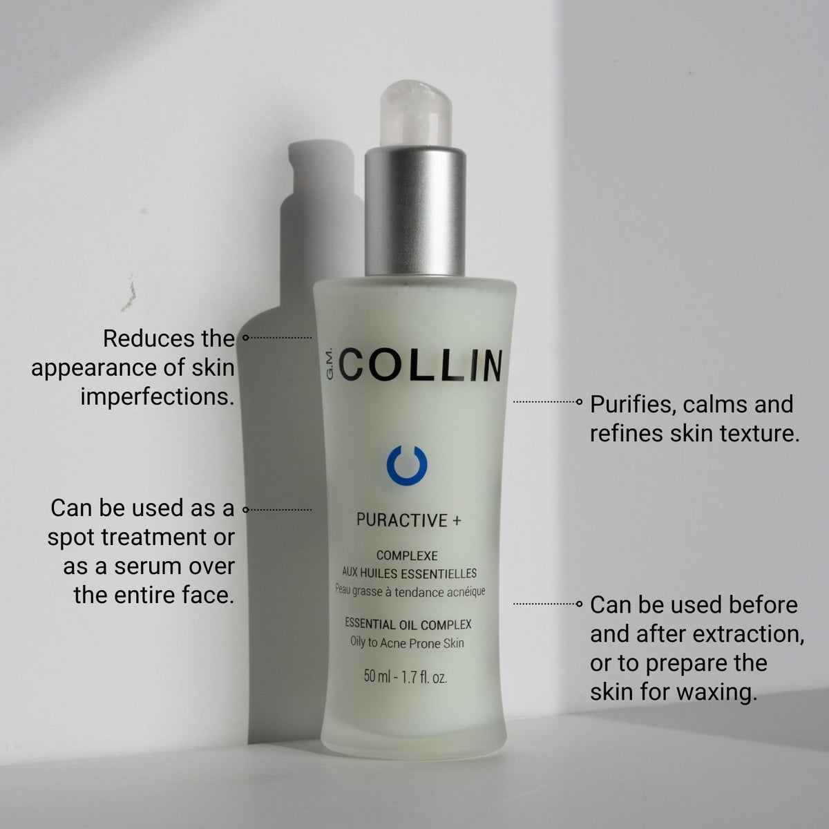 G.M. COLLIN label detail highlighting ingredients like salicylic acid and aloe vera