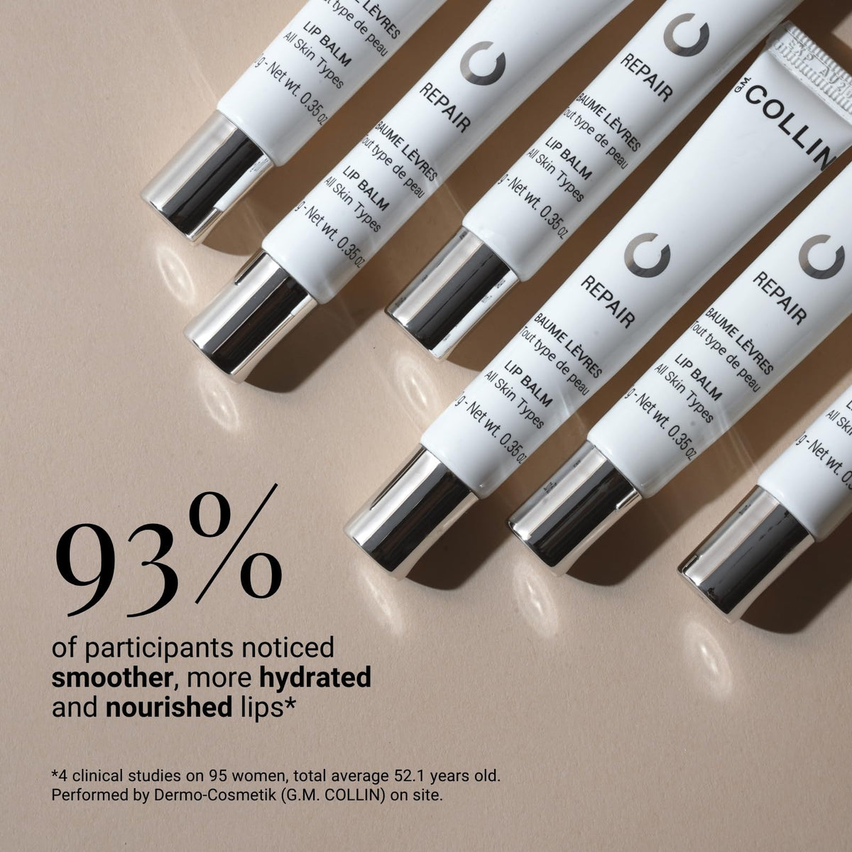 G.M. COLLIN repair lip balm on bedside table representing nightly conditioning and soothing comfort