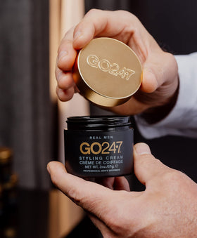 GO247 before and after images showing reduced frizz and neater style