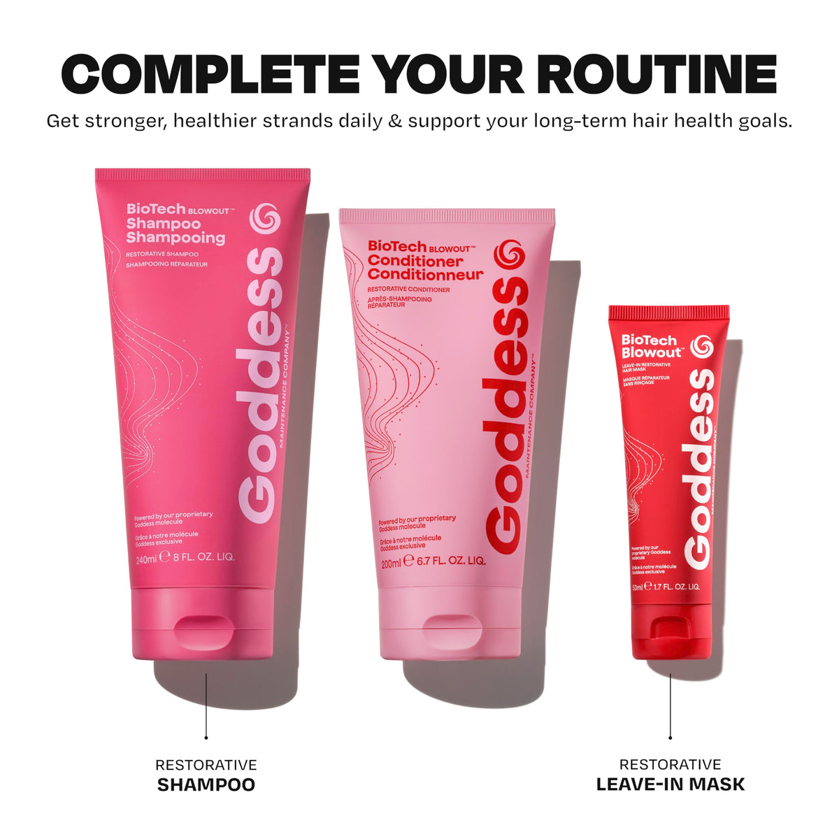 Goddess Maintenance conditioner on bathroom shelf suggesting salon care