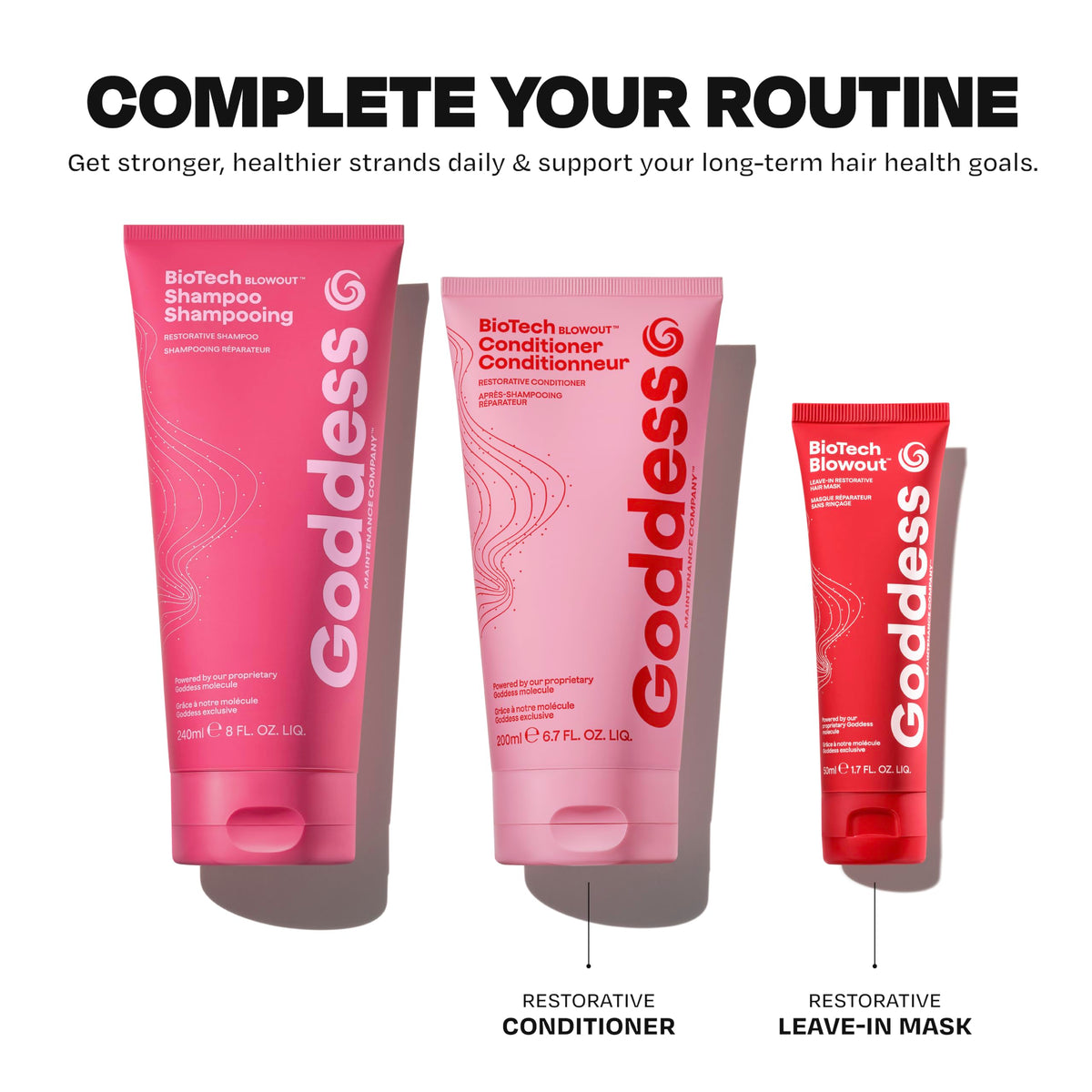 Goddess Maintenance shampoo on salon counter during styling for professional-care benefit