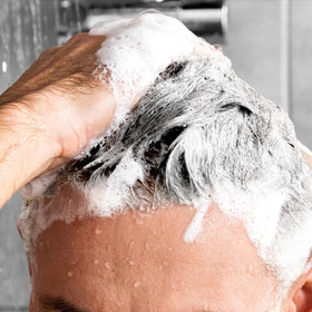 Godefroy Silver Fox rinsed on scalp indicating hydration and freshness