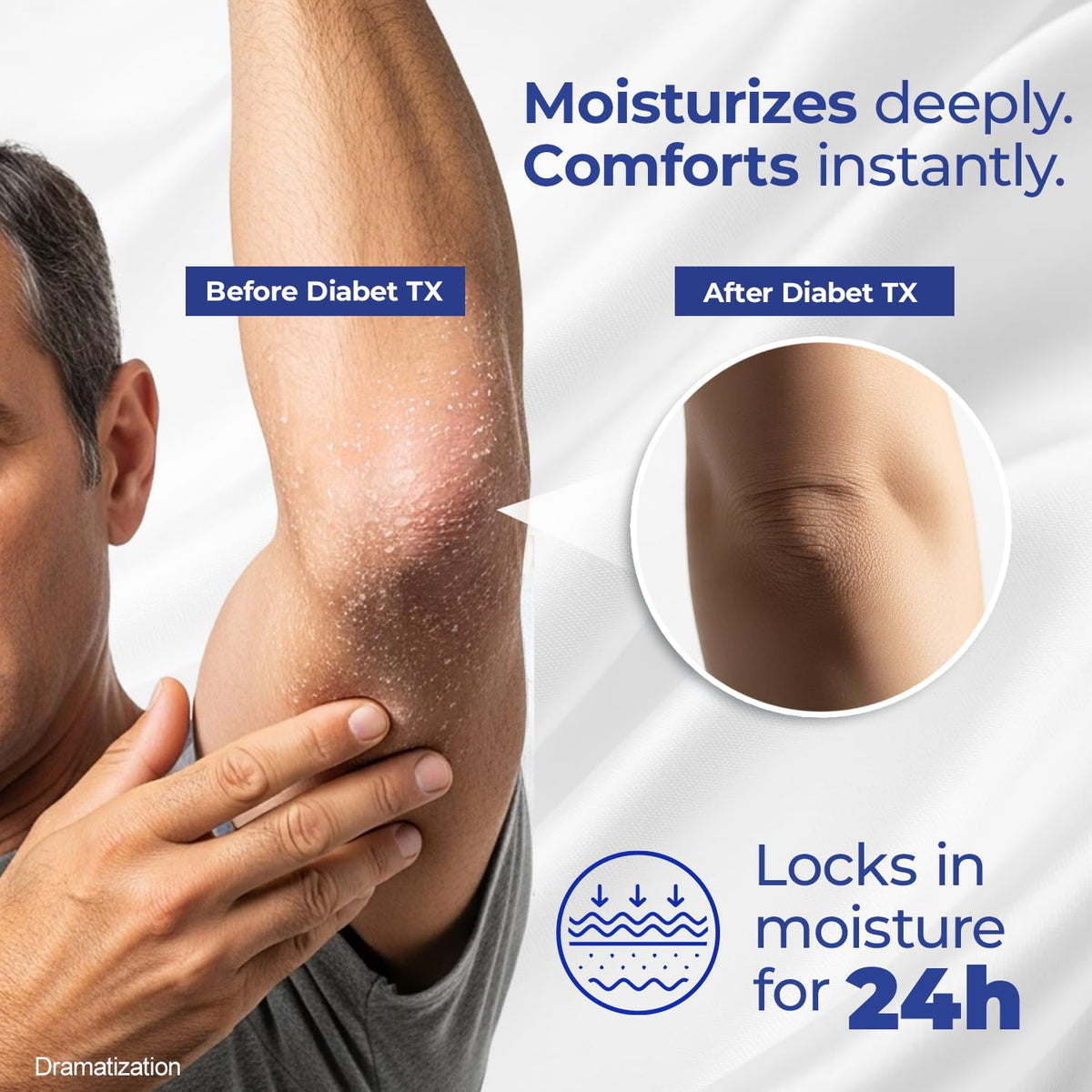 Goicoechea applying lotion to hands to soothe dryness and improve skin comfort
