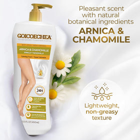 Goicoechea arnica and chamomile ingredient visual conveying calming benefits