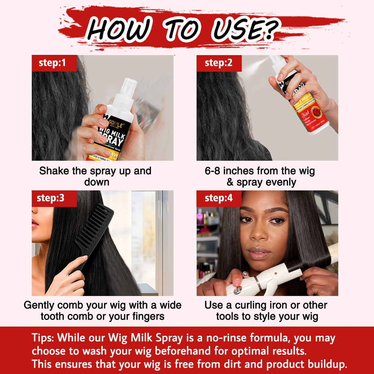 Goiple application on mannequin wig illustrating effortless detangling benefit