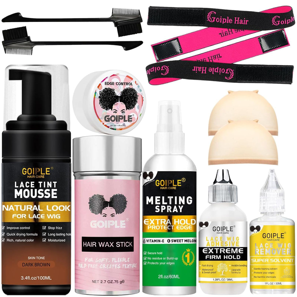 Goiple front packaging showing full lace tint melting mousse kit benefits