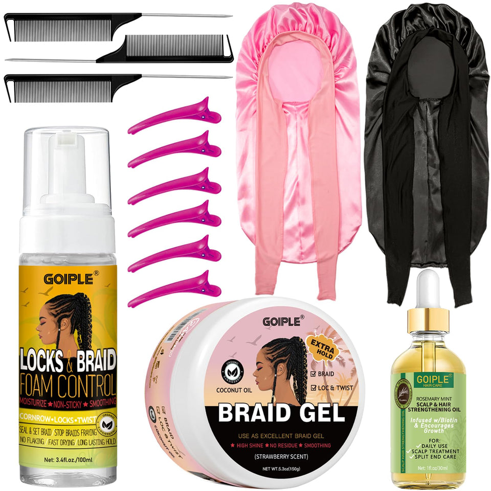 Goiple front packaging showing full braiding kit for complete styling