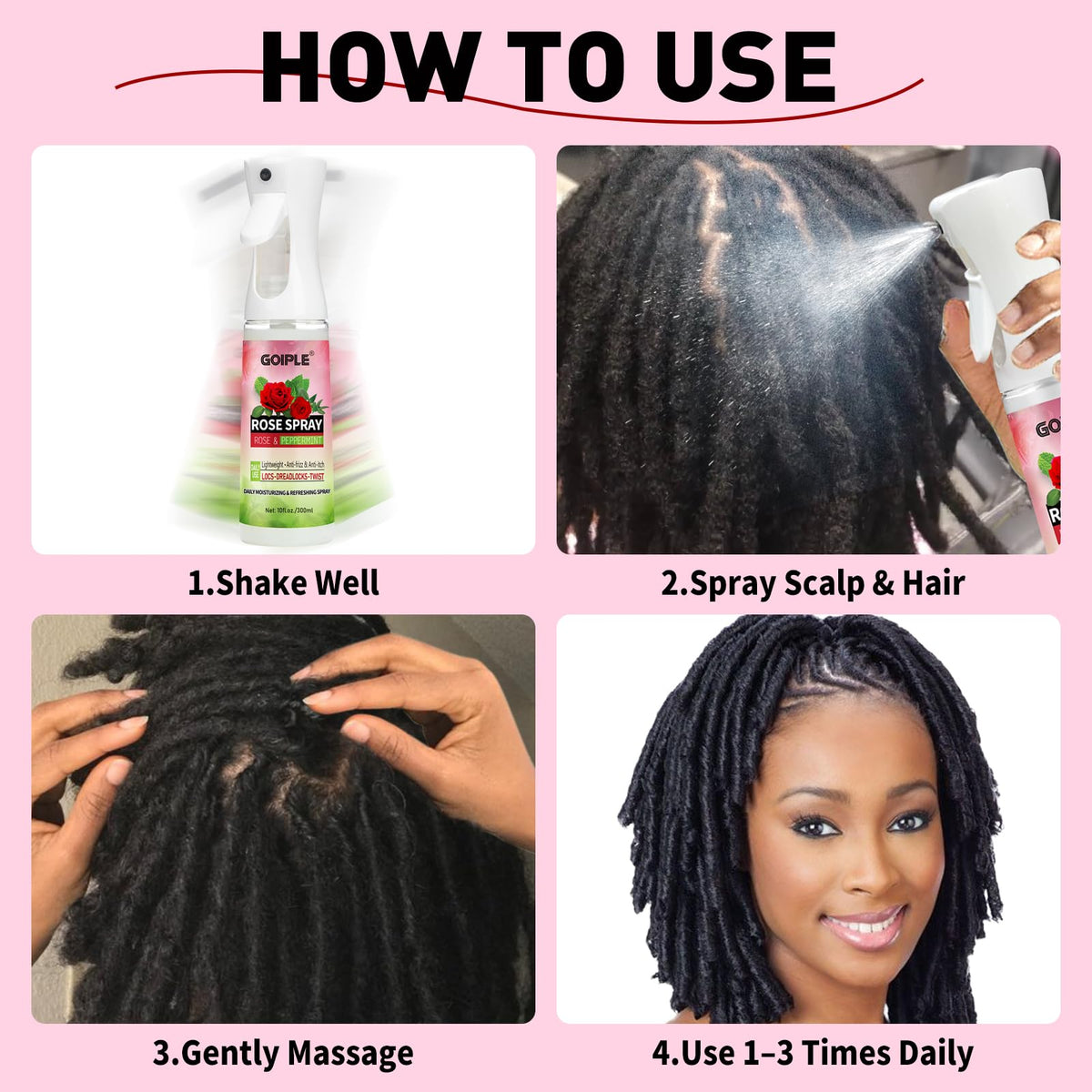Goiple label showing rosewater peppermint castor ingredients for scalp care