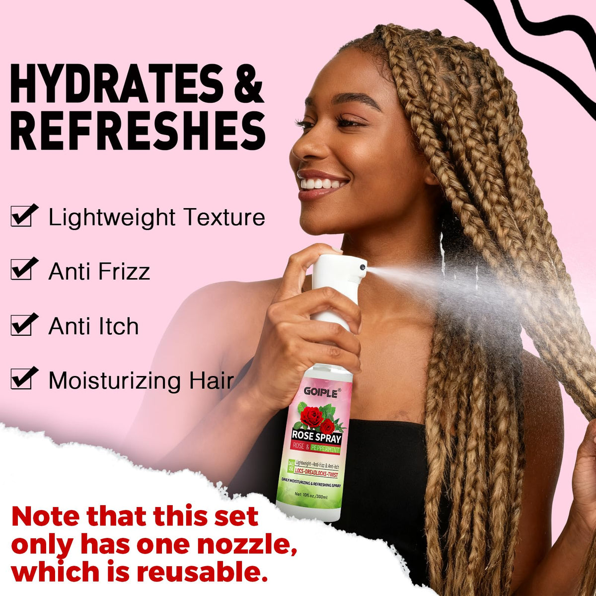 Goiple bottle held in hand indicating product size and travel-friendly benefit