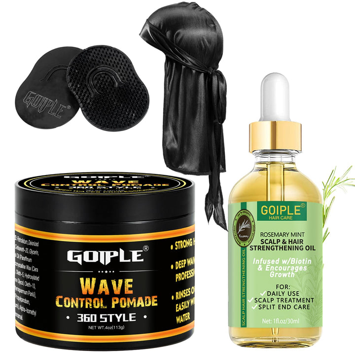 Goiple front packaging showing pomade jar and kit, highlights ready-to-use styling