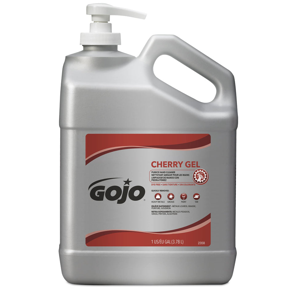 GOJO front packaging showing two one‑gallon pump bottles for bulk use