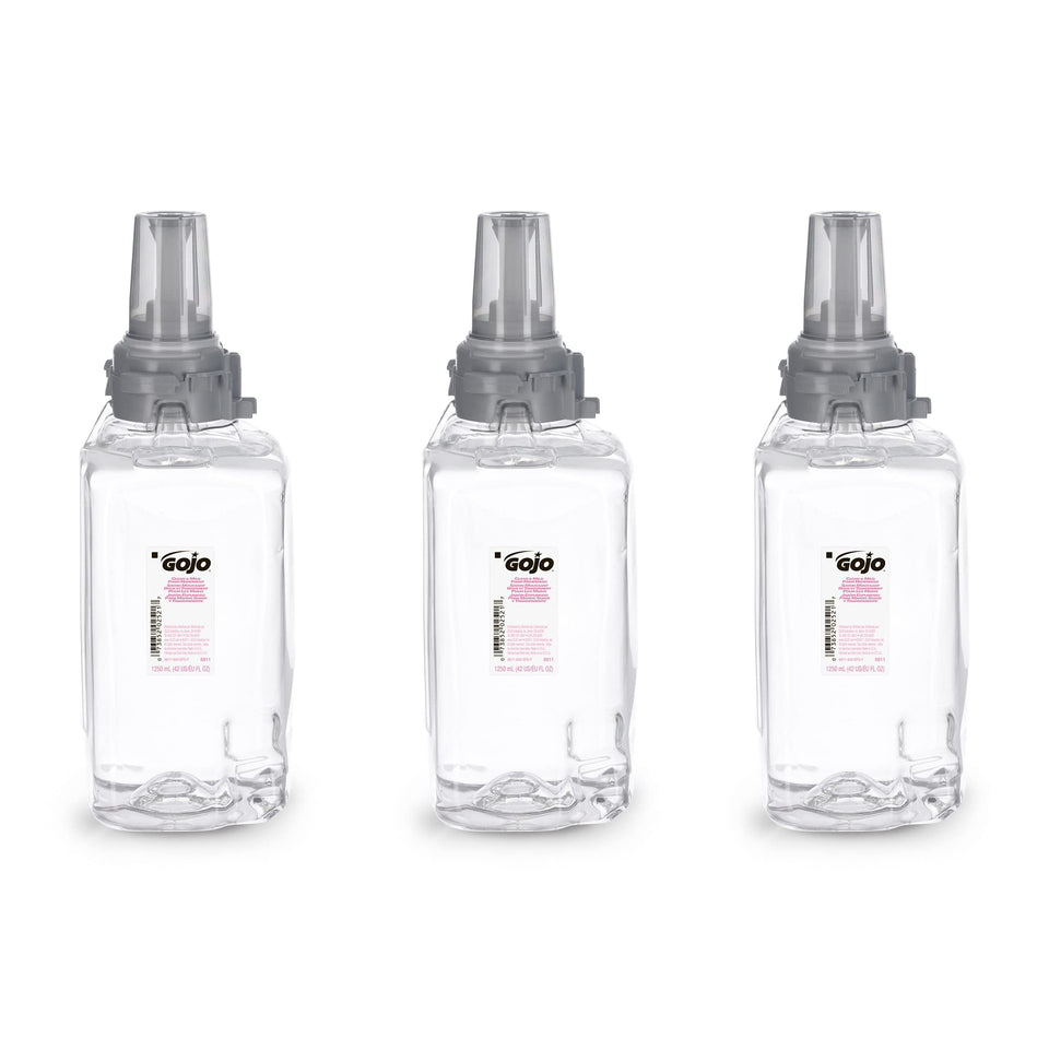 GOJO front packaging showing refill cartridge and brand, benefits hygiene