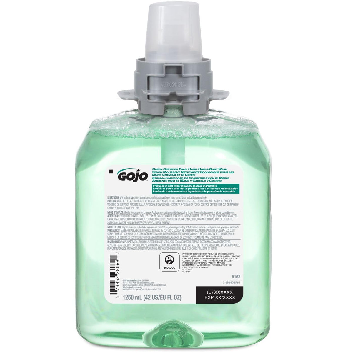 GOJO closeup of cartridge label and pump connection for quick refill
