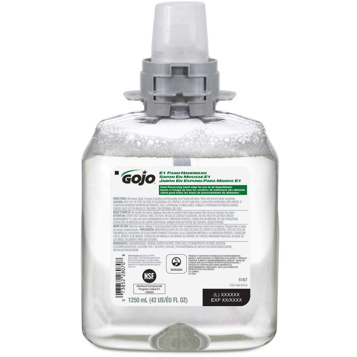 GOJO E1 refill installed in FMX-12 dispenser demonstrating quick, tool-free replacement benefit