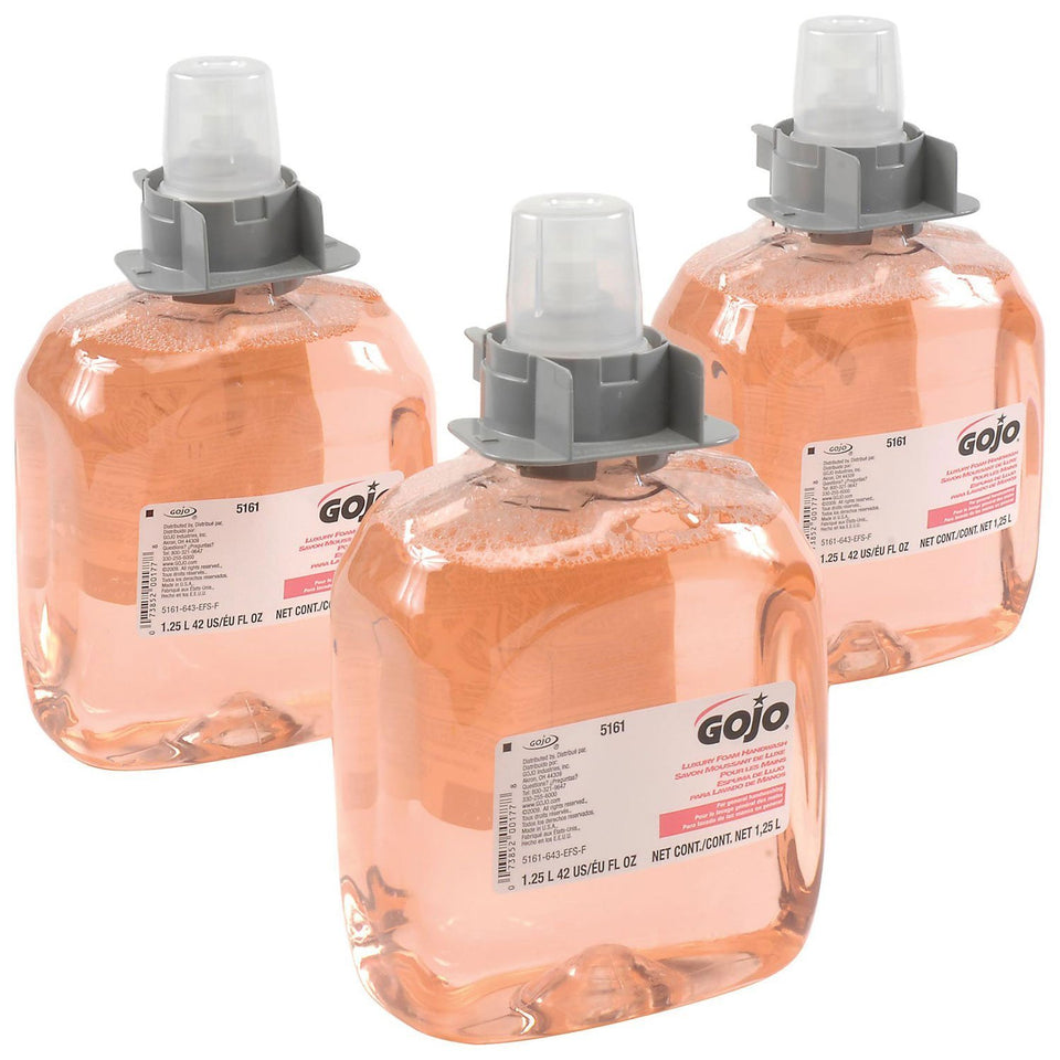 GOJO FMX-12 front packaging showing refill and clear label benefit