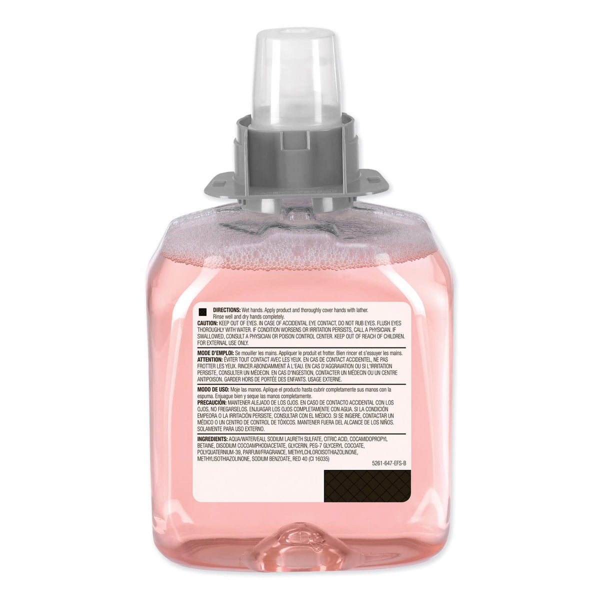 GOJO refill installed in FMX-12 dispenser showing drip-free dispensing benefit