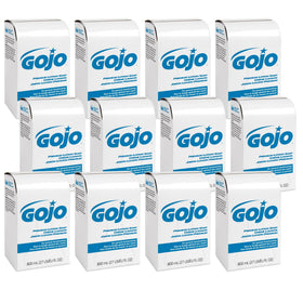 GOJO front packaging showing 800 mL waterfall refill and easy restocking benefit