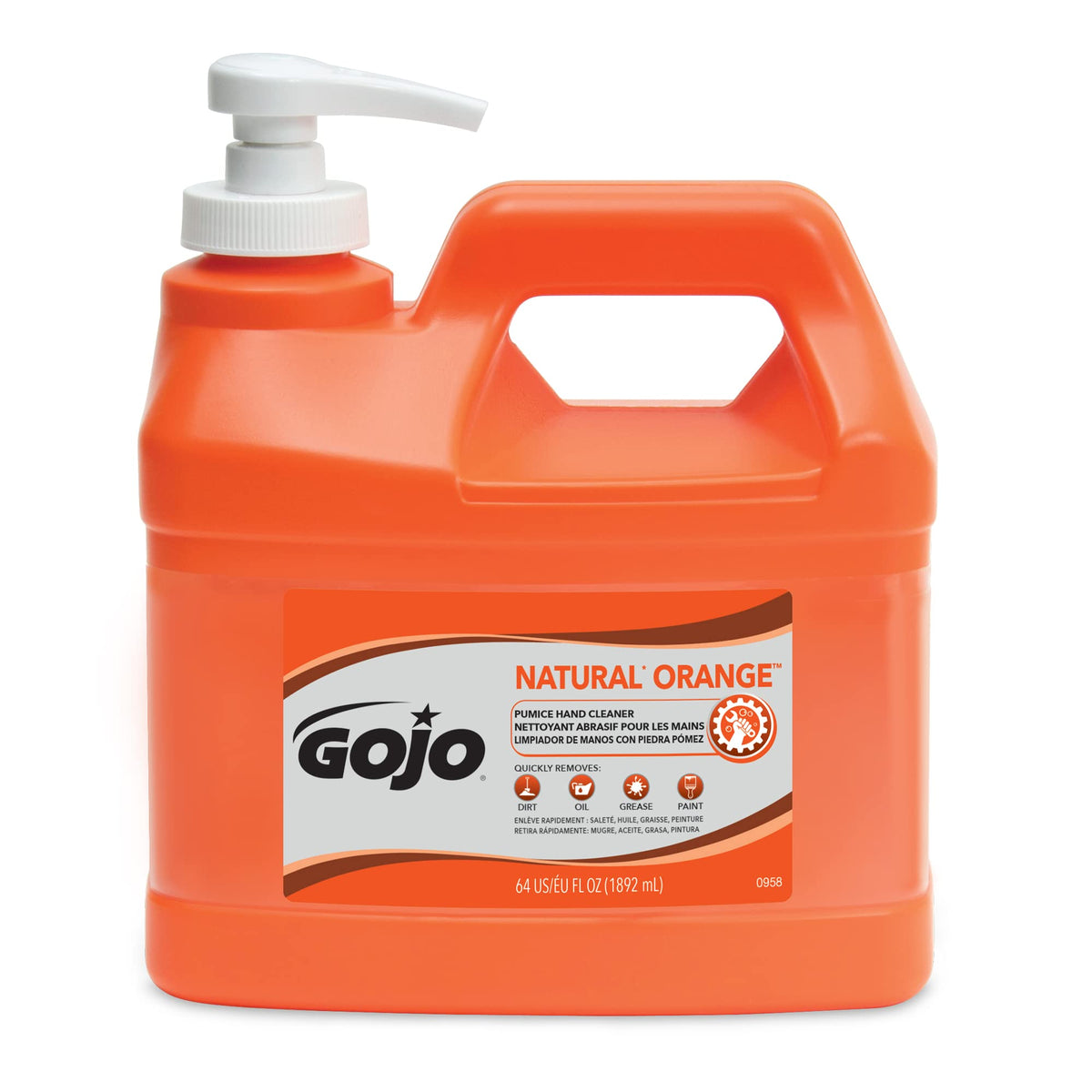 GOJO front packaging pump bottle showing product and branding for quick dispensing