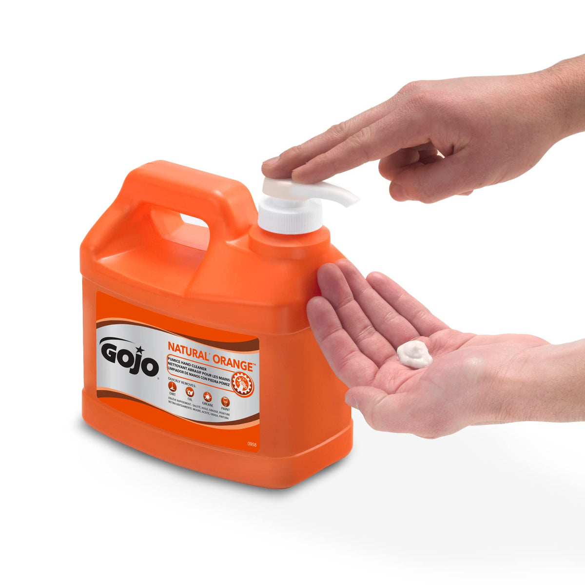 GOJO pumice texture closeup revealing scrub particles to lift stubborn grime