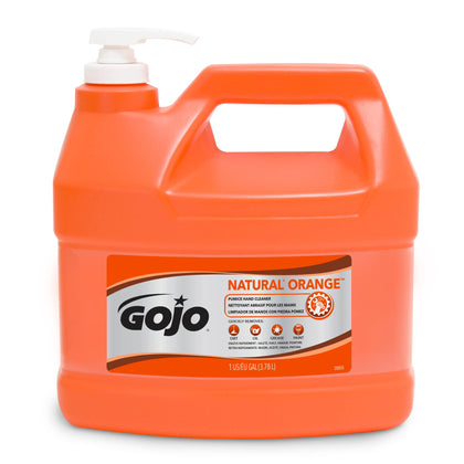 GOJO natural orange pump bottle front view showing label and pump for quick access