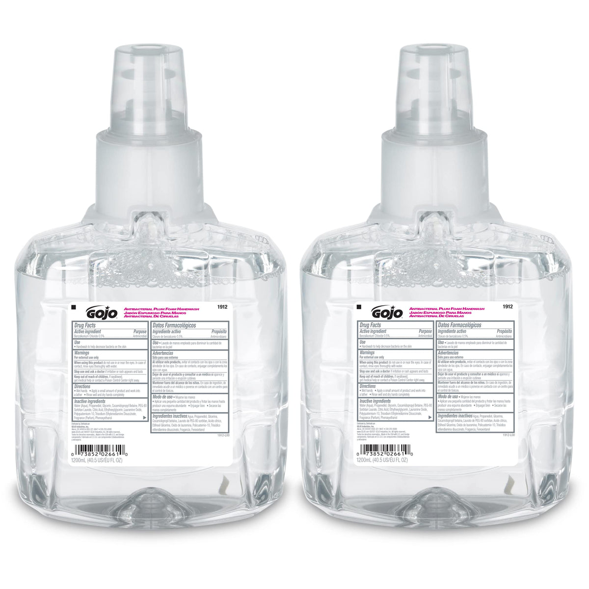 GOJO plum refill front label showing capacity and fragrance benefit