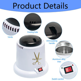 GoLashFun sterilizer open with glass beads demonstrating bead bed for even heat diffusion