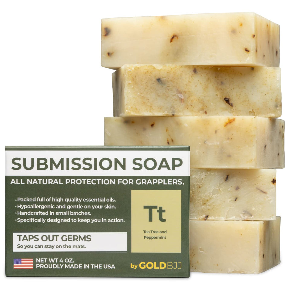 Gold BJJ front packaging showing five peppermint tea tree bars, clear gym-ready benefits
