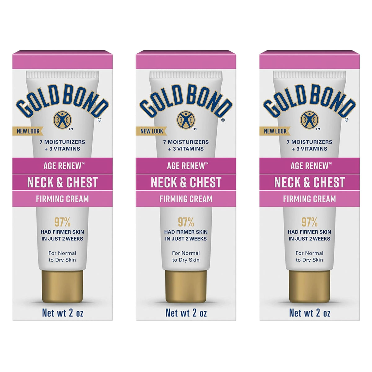 Gold Bond front packaging showing three 2 oz tubes and benefits