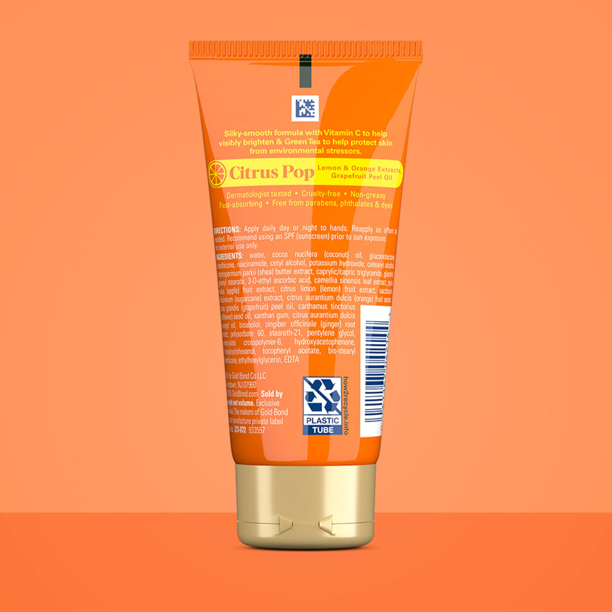 Gold Bond open tube squeezed to show cream texture and quick-absorbing finish benefit