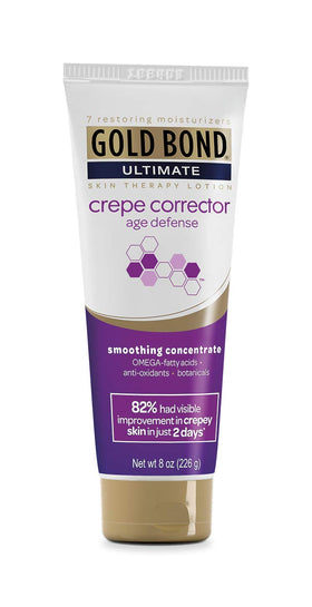 Gold Bond front packaging showing 8 oz bottle and benefits for firmer skin