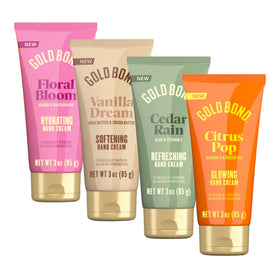 Gold Bond front packaging showing four 3 oz tubes for convenient hydration