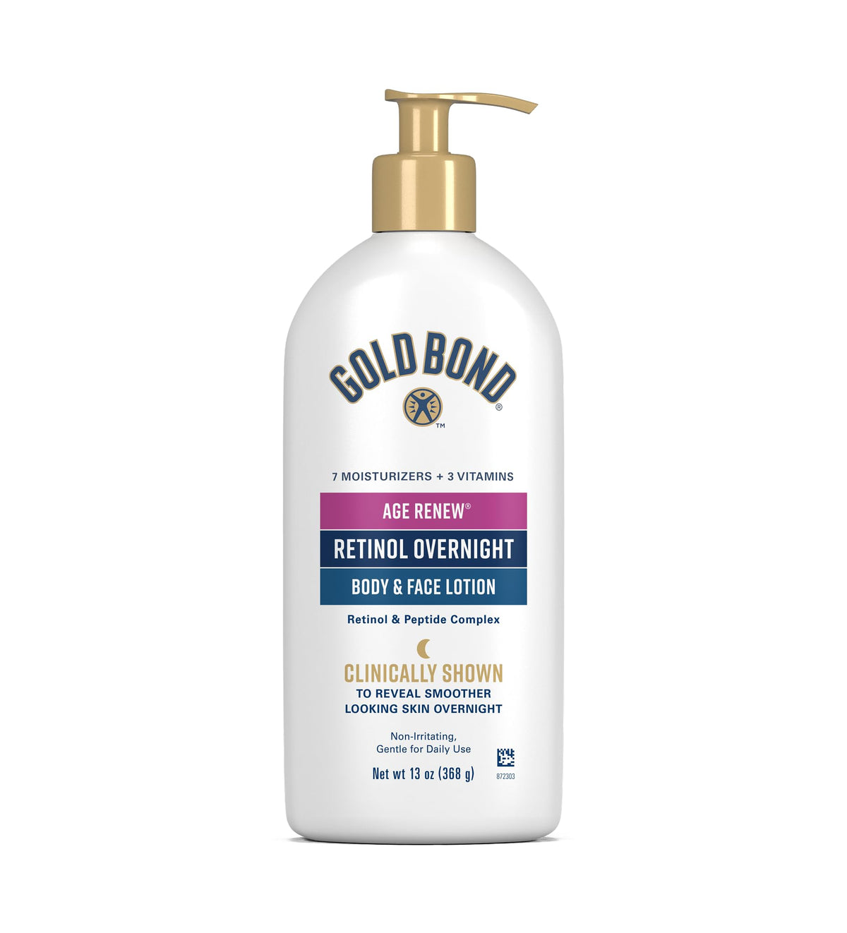 Gold Bond front packaging showing 13 oz bottle and unscented benefit