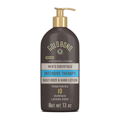 Gold Bond front packaging showing bottle and pump for easy dispensing