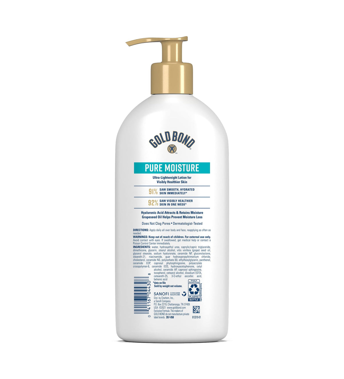 Gold Bond lotion pump dispensing a drop, illustrating easy controlled application