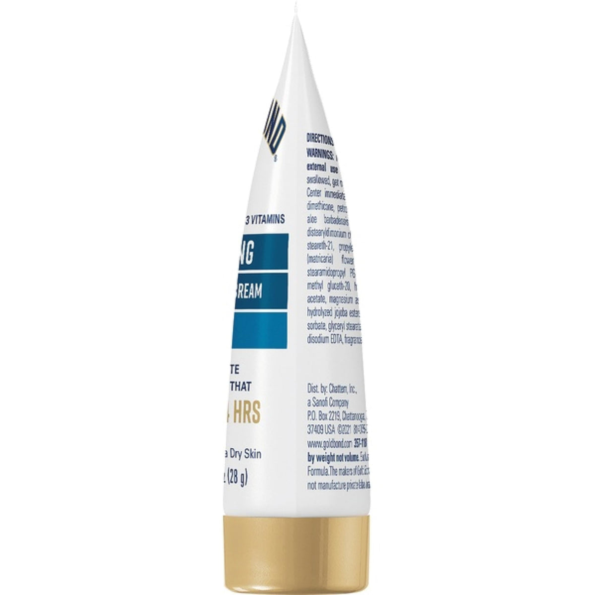 Gold Bond tube next to credit card to show TSA-friendly dimensions