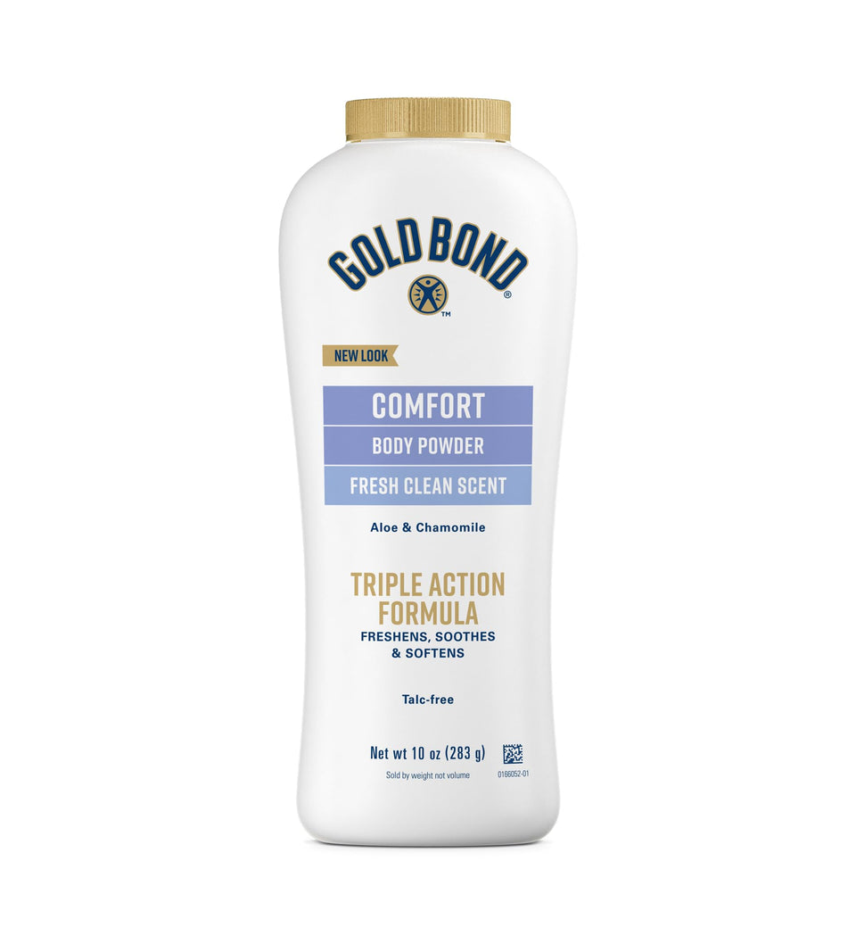 Gold Bond front packaging showing three 10-ounce bottles for stashable freshness