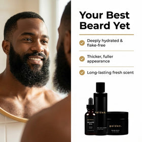 Golden Grooming Company shampoo lather on beard illustrating deep clean