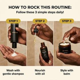 Golden Grooming Company products in hand to show compact travel size