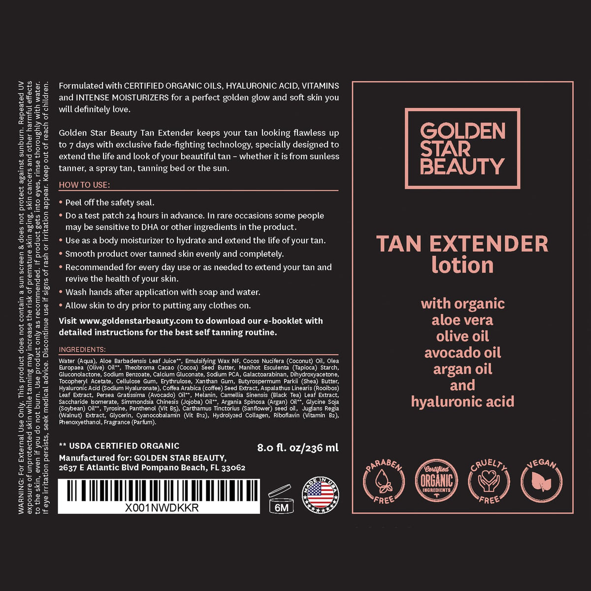 GOLDEN STAR BEAUTY bottle with included booklet for application tips