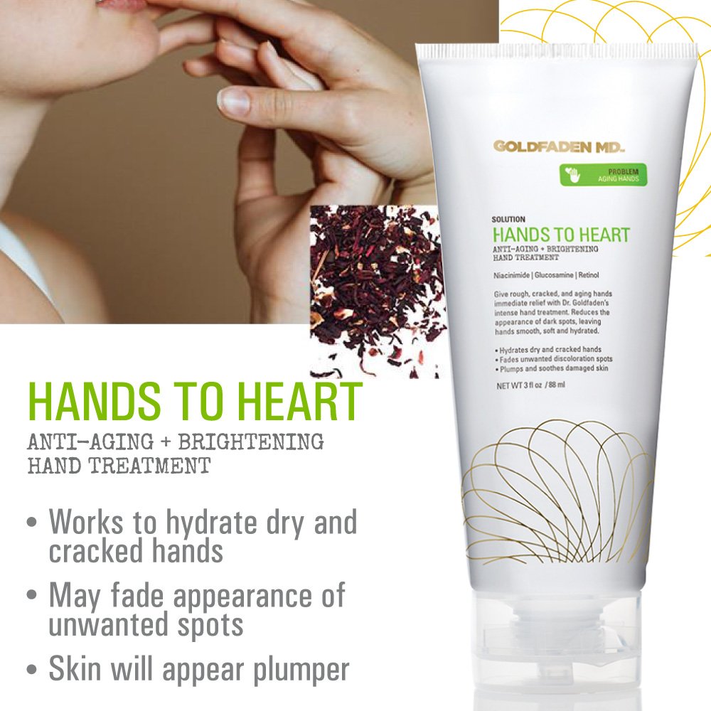 GOLDFADEN MD applied to hands in use demonstrating smoothing and quick absorption